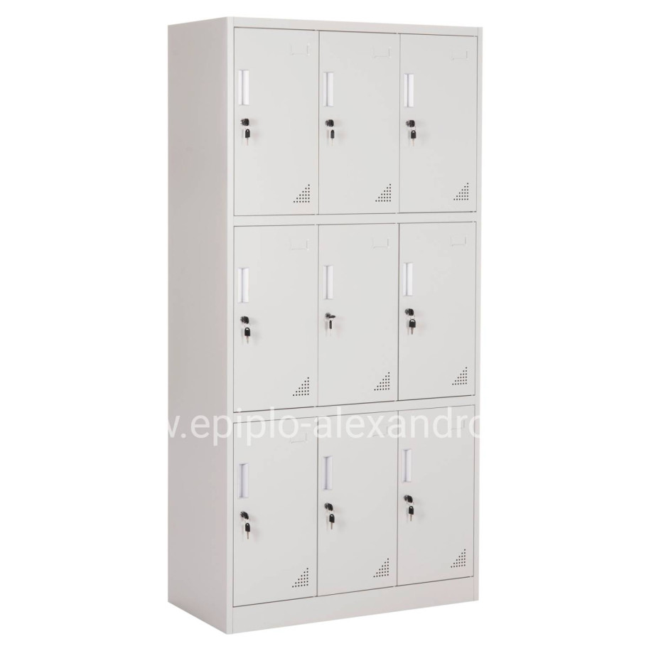 LOCKER METALLIC MALMOE HM5636.11 9 CABINETS WITH KEY LOCKS IN LIGHT GREY 90x45x185Hcm.