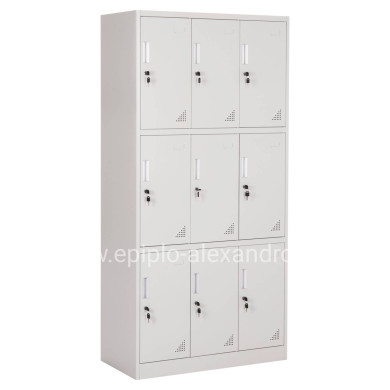 LOCKER METALLIC MALMOE HM5636.11 9 CABINETS WITH KEY LOCKS IN LIGHT GREY 90x45x185Hcm.