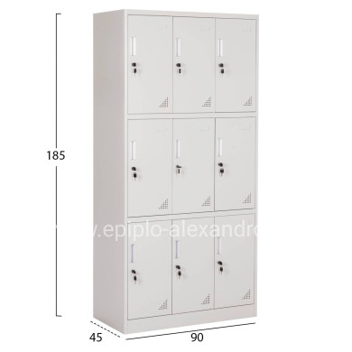 LOCKER METALLIC MALMOE HM5636.11 9 CABINETS WITH KEY LOCKS IN LIGHT GREY 90x45x185Hcm.