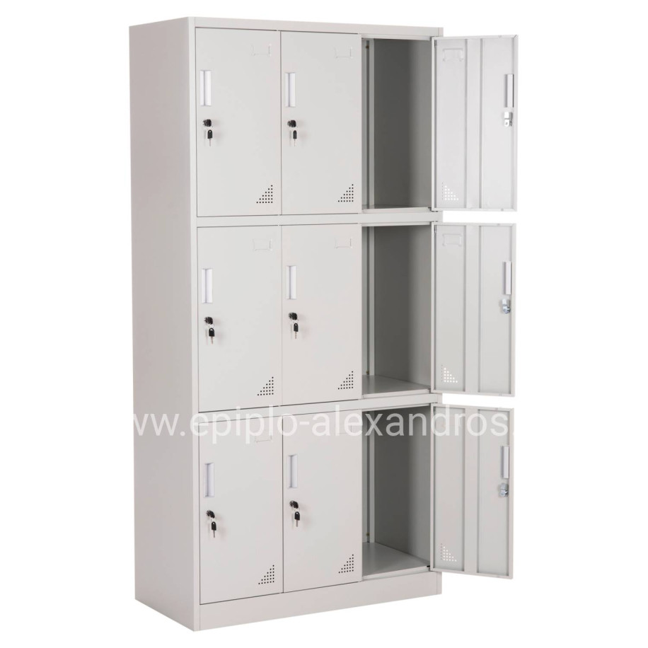 LOCKER METALLIC MALMOE HM5636.11 9 CABINETS WITH KEY LOCKS IN LIGHT GREY 90x45x185Hcm.