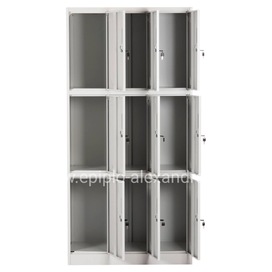 LOCKER METALLIC MALMOE HM5636.11 9 CABINETS WITH KEY LOCKS IN LIGHT GREY 90x45x185Hcm.