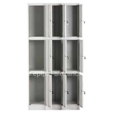 LOCKER METALLIC MALMOE HM5636.11 9 CABINETS WITH KEY LOCKS IN LIGHT GREY 90x45x185Hcm.