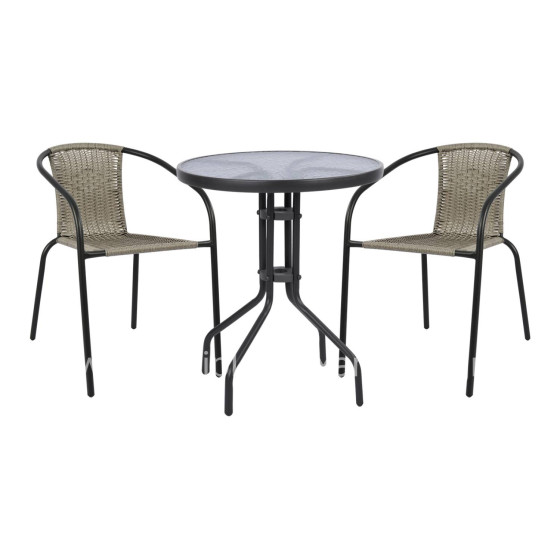 OUTDOOR DINING SET 3PCS LIMA HM21110 TABLE & 2 ARMCHAIRS- GREY COLOR