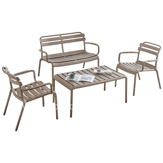 OUTDOOR LOUNGE SET 4PCS KORVER HM21096.04 POLYPROPYLENE IN CAPPUCCINO