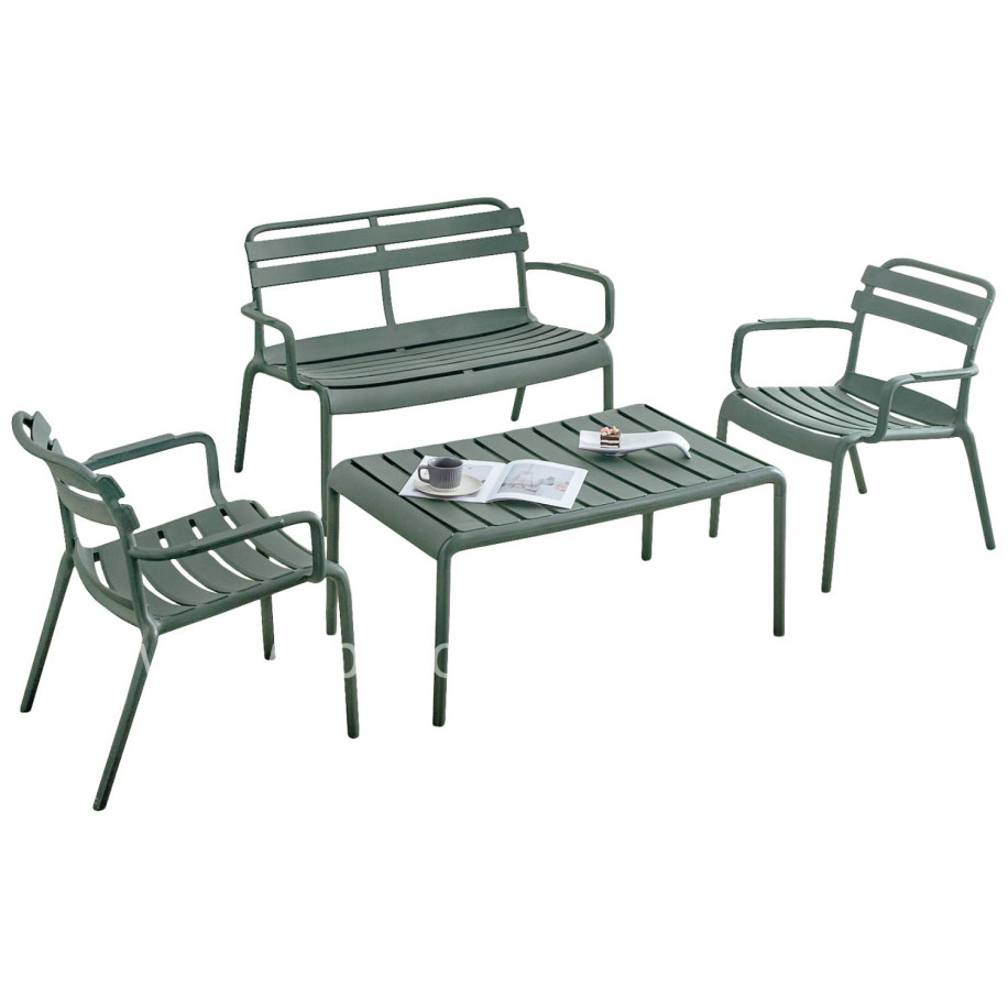 OUTDOOR LOUNGE SET 4PCS KORVER HM21096.04 POLYPROPYLENE IN DARK OLIVE GREEN
