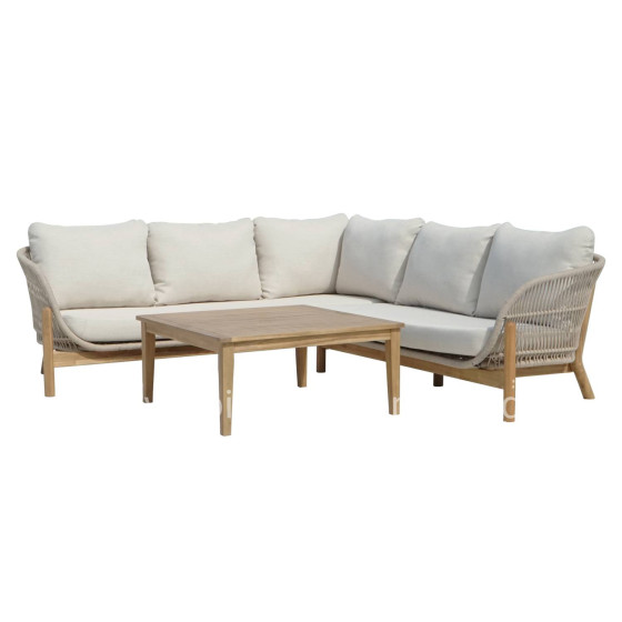 OUTDOOR LOUNGE CORNER 3PCS SET SANJI HM6223 ACACIA WOOD-ALUMINUM FRAME-ROPE