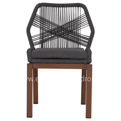 ALUMINUM DINING CHAIR HOWARD HM5547.11 BROWN COLOR--ROPE & CUSHION IN DARK GREY 55.5x60x84.5Hcm.