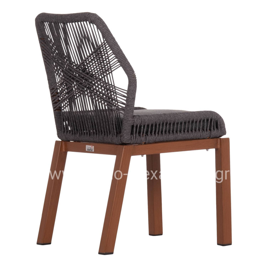 ALUMINUM DINING CHAIR HOWARD HM5547.11 BROWN COLOR--ROPE & CUSHION IN DARK GREY 55.5x60x84.5Hcm.