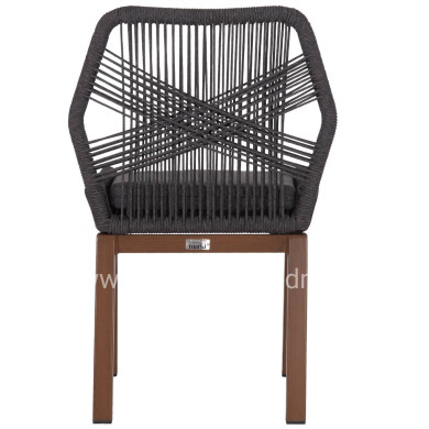 ALUMINUM DINING CHAIR HOWARD HM5547.11 BROWN COLOR--ROPE & CUSHION IN DARK GREY 55.5x60x84.5Hcm.