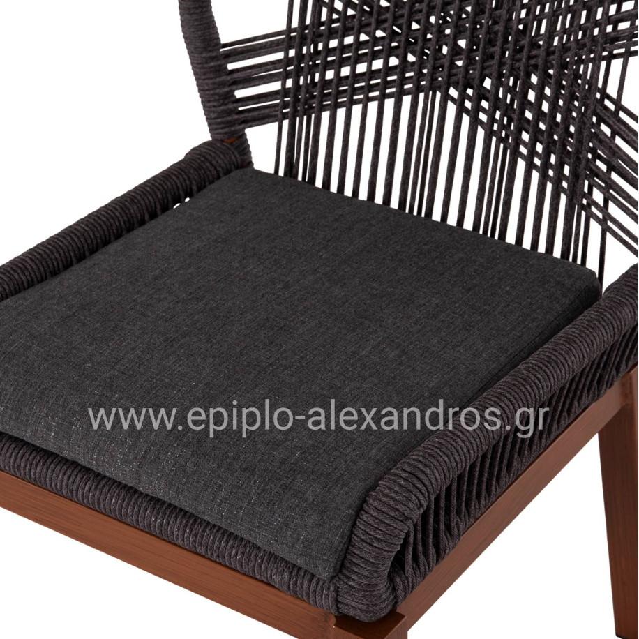 ALUMINUM DINING CHAIR HOWARD HM5547.11 BROWN COLOR--ROPE & CUSHION IN DARK GREY 55.5x60x84.5Hcm.