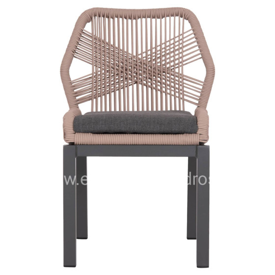 ALUMINUM DINING CHAIR HOWARD HM5547.12 DARK GREY FRAME--ROPE BEIGE & CUSHION IN DARK GREY 55.5x60x84.5Hcm.