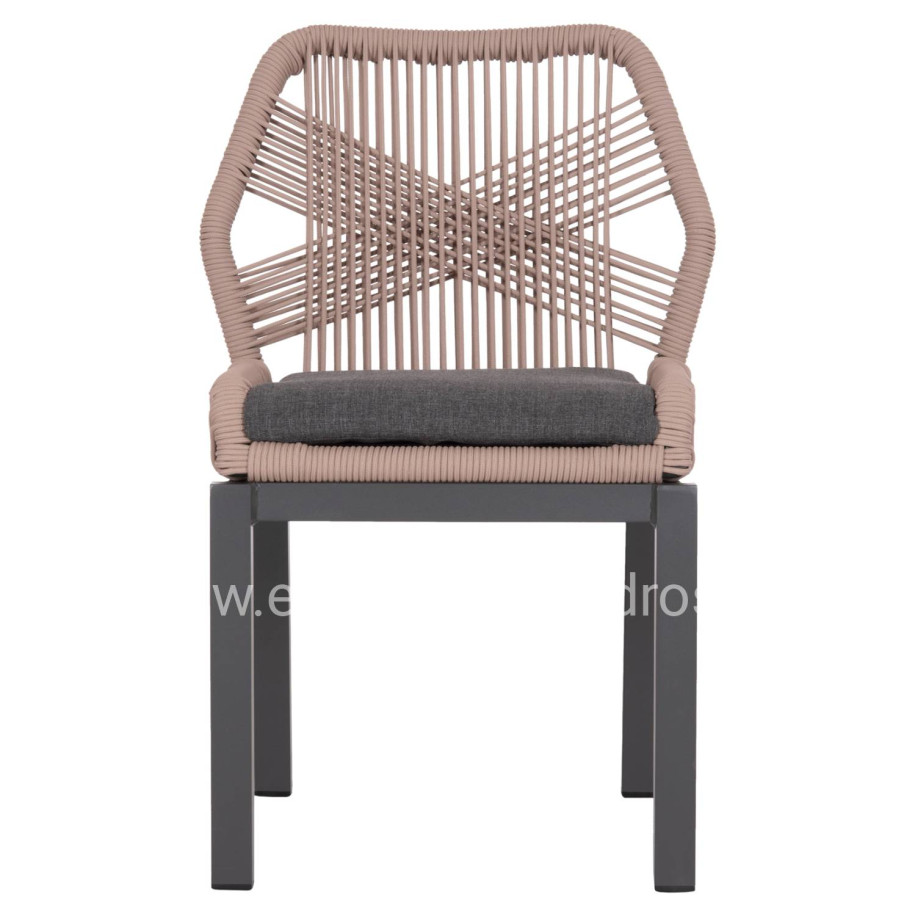ALUMINUM DINING CHAIR HOWARD HM5547.12 DARK GREY FRAME--ROPE BEIGE & CUSHION IN DARK GREY 55.5x60x84.5Hcm.