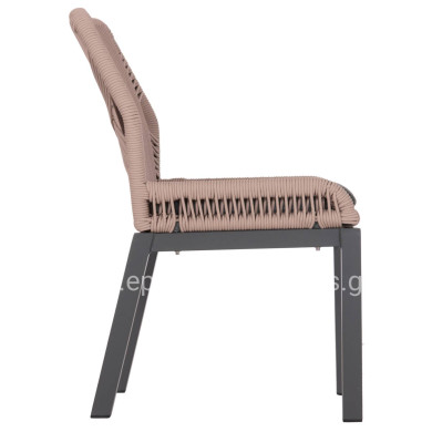 ALUMINUM DINING CHAIR HOWARD HM5547.12 DARK GREY FRAME--ROPE BEIGE & CUSHION IN DARK GREY 55.5x60x84.5Hcm.