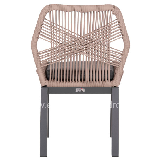 ALUMINUM DINING CHAIR HOWARD HM5547.12 DARK GREY FRAME--ROPE BEIGE & CUSHION IN DARK GREY 55.5x60x84.5Hcm.