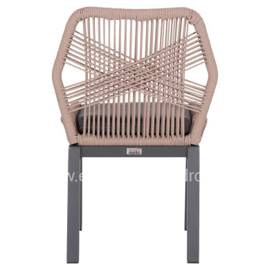 ALUMINUM DINING CHAIR HOWARD HM5547.12 DARK GREY FRAME--ROPE BEIGE & CUSHION IN DARK GREY 55.5x60x84.5Hcm.