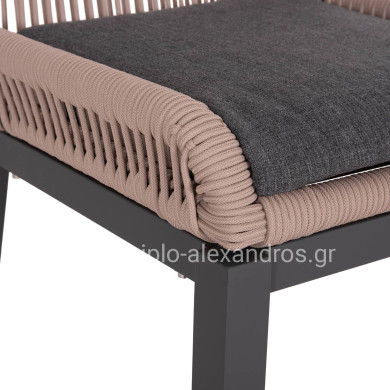 ALUMINUM DINING CHAIR HOWARD HM5547.12 DARK GREY FRAME--ROPE BEIGE & CUSHION IN DARK GREY 55.5x60x84.5Hcm.