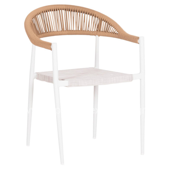 OUTDOOR DINING CHAIR BERG HM6284.01 ALUMINUM & TEXTILENE IN WHITE--P.E.TWISTED RATTAN 55x56x79Hcm.