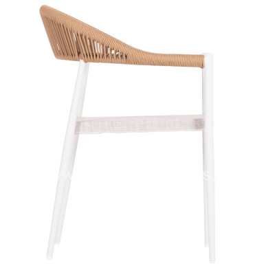 OUTDOOR DINING CHAIR BERG HM6284.01 ALUMINUM & TEXTILENE IN WHITE--P.E.TWISTED RATTAN 55x56x79Hcm.