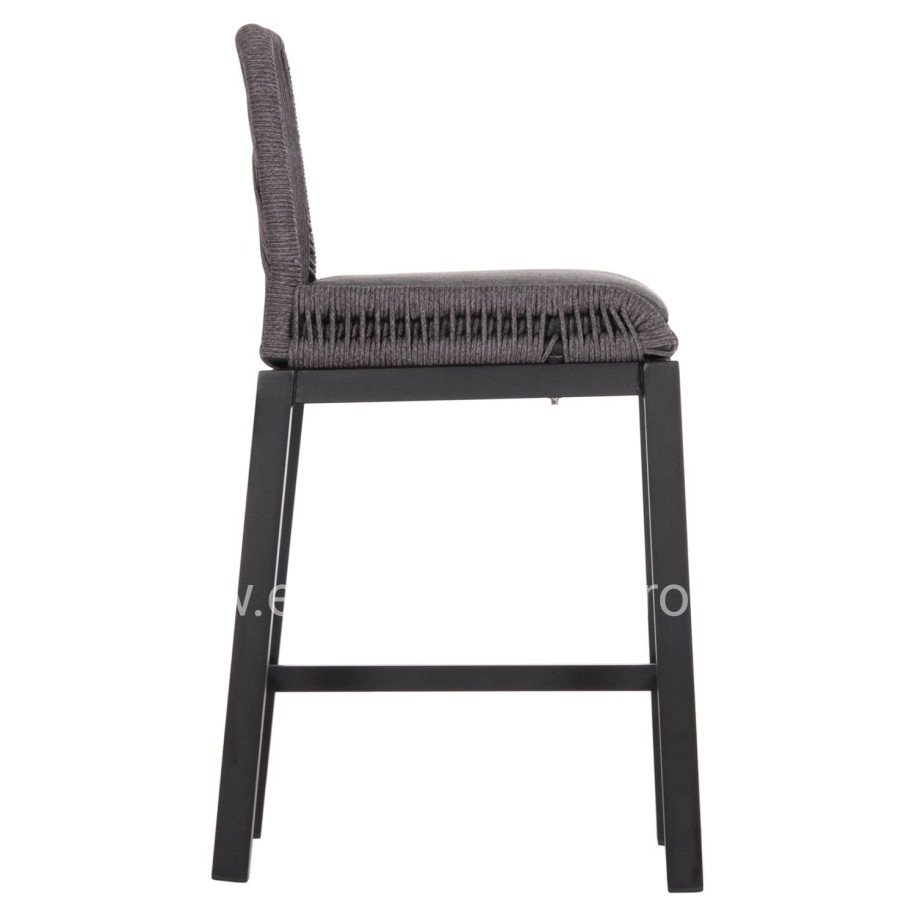 BAR STOOL MEDIUM HEIGHT HOWARD HM5791.23 ALUMINUM IN BLACK--DARK GREY ROPE 47.5x55x94.5Hcm.