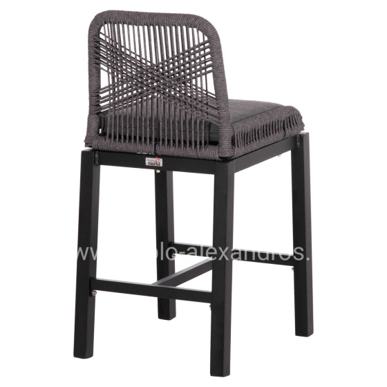 BAR STOOL MEDIUM HEIGHT HOWARD HM5791.23 ALUMINUM IN BLACK--DARK GREY ROPE 47.5x55x94.5Hcm.