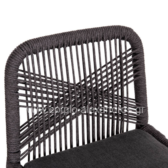 BAR STOOL MEDIUM HEIGHT HOWARD HM5791.23 ALUMINUM IN BLACK--DARK GREY ROPE 47.5x55x94.5Hcm.
