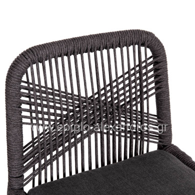 BAR STOOL MEDIUM HEIGHT HOWARD HM5791.23 ALUMINUM IN BLACK--DARK GREY ROPE 47.5x55x94.5Hcm.