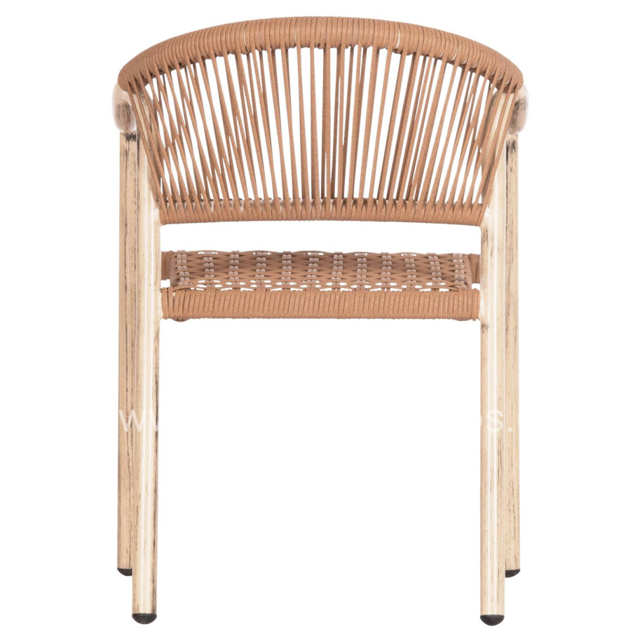 DINING ARMCHAIR KERLY HM6050.01 ALUMINUM IN OAK LOOK--P.E.RATTAN IN COPPER COLOR 54x58.5x76Hcm