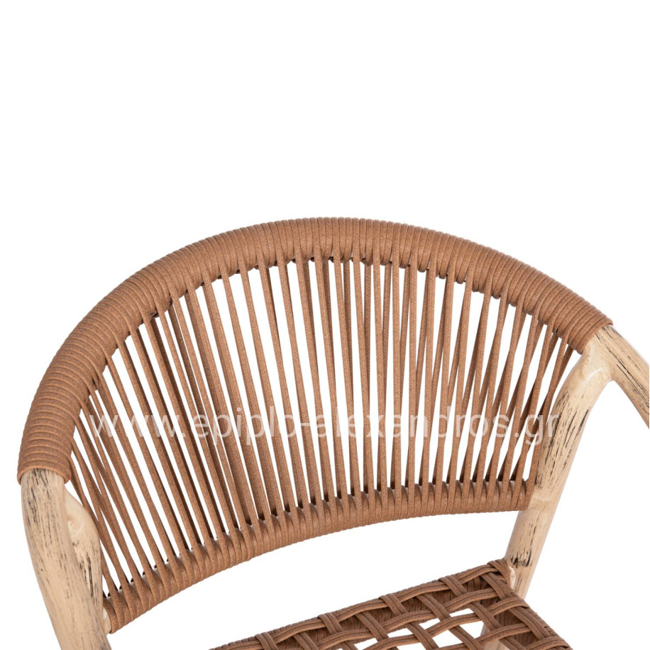 DINING ARMCHAIR KERLY HM6050.01 ALUMINUM IN OAK LOOK--P.E.RATTAN IN COPPER COLOR 54x58.5x76Hcm