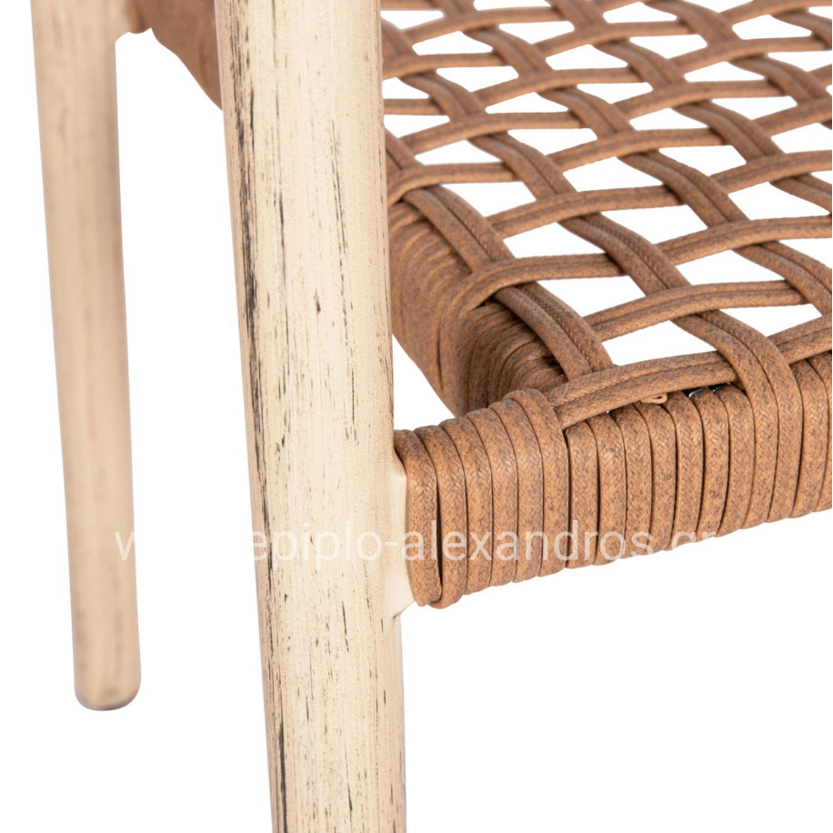 DINING ARMCHAIR KERLY HM6050.01 ALUMINUM IN OAK LOOK--P.E.RATTAN IN COPPER COLOR 54x58.5x76Hcm
