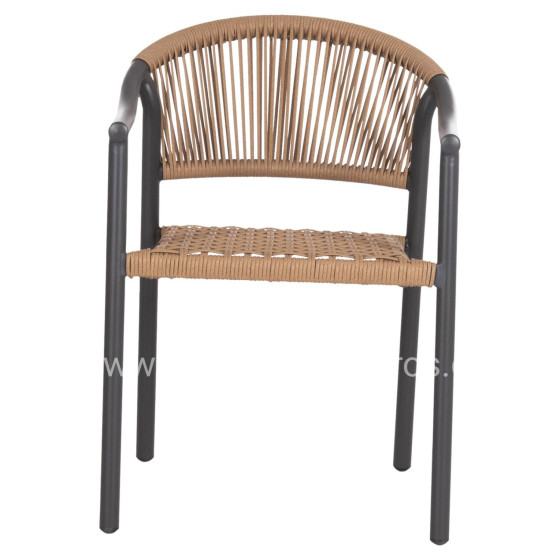 DINING ARMCHAIR KERLY HM6050.10 ALUMINUM IN DARK GREY--P.E.RATTAN IN BEIGE COLOR 54x58.5x76Hcm