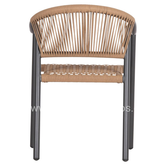 DINING ARMCHAIR KERLY HM6050.10 ALUMINUM IN DARK GREY--P.E.RATTAN IN BEIGE COLOR 54x58.5x76Hcm