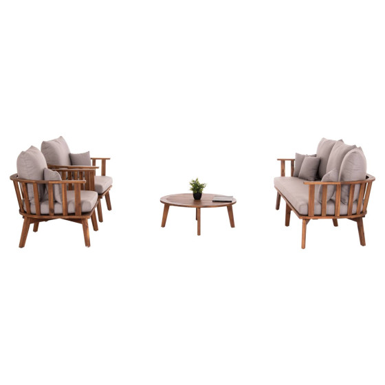 OUTDOOR LOUNGE SET 4PCS HARRA HM6236 ACACIA WOOD IN NATURAL--CUSHIONS IN GREY