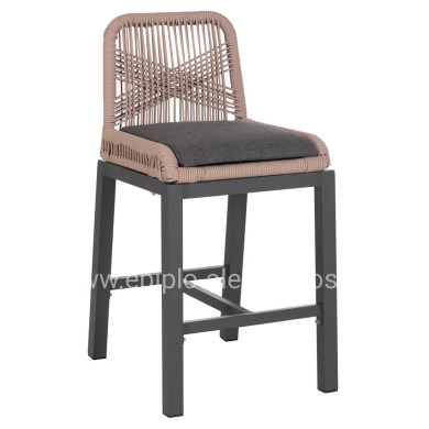 BAR STOOL MEDIUM HEIGHT HOWARD HM5791.21 ALUMINUM IN ANTHRACITE--BEIGE ROPE 47.5x55x94.5Hcm.