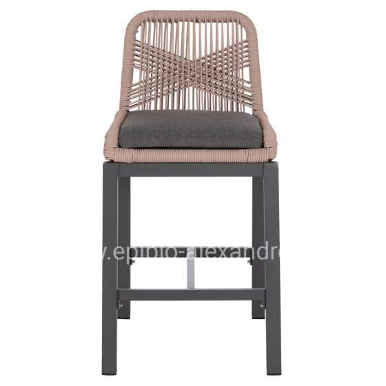BAR STOOL MEDIUM HEIGHT HOWARD HM5791.21 ALUMINUM IN ANTHRACITE--BEIGE ROPE 47.5x55x94.5Hcm.