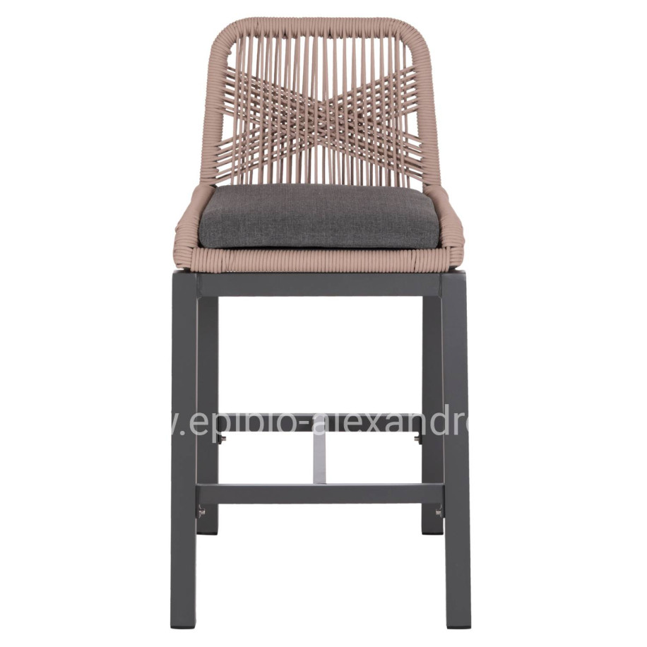BAR STOOL MEDIUM HEIGHT HOWARD HM5791.21 ALUMINUM IN ANTHRACITE--BEIGE ROPE 47.5x55x94.5Hcm.