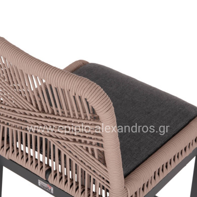 BAR STOOL MEDIUM HEIGHT HOWARD HM5791.21 ALUMINUM IN ANTHRACITE--BEIGE ROPE 47.5x55x94.5Hcm.