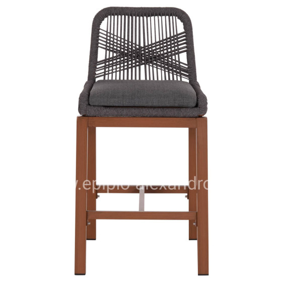 BAR STOOL MEDIUM HEIGHT HOWARD HM5791.22 ALUMINUM IN BROWN--DARK GREY ROPE 47.5x55x94.5Hcm.