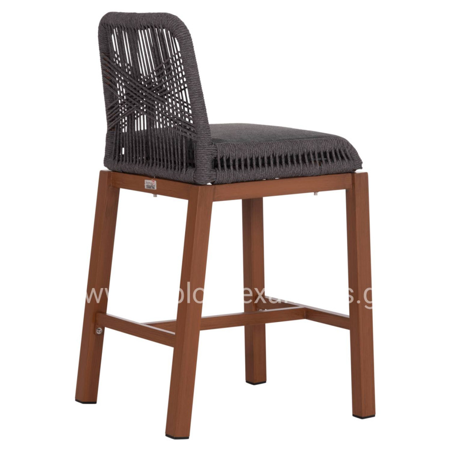 BAR STOOL MEDIUM HEIGHT HOWARD HM5791.22 ALUMINUM IN BROWN--DARK GREY ROPE 47.5x55x94.5Hcm.