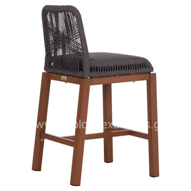 BAR STOOL MEDIUM HEIGHT HOWARD HM5791.22 ALUMINUM IN BROWN--DARK GREY ROPE 47.5x55x94.5Hcm.