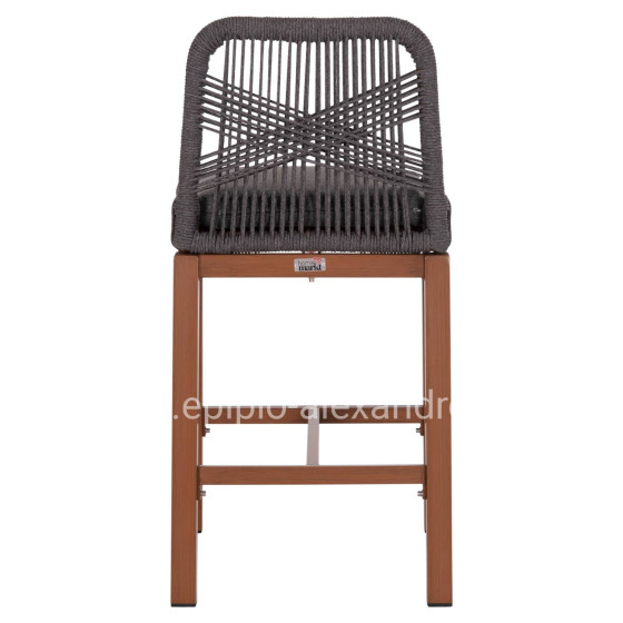 BAR STOOL MEDIUM HEIGHT HOWARD HM5791.22 ALUMINUM IN BROWN--DARK GREY ROPE 47.5x55x94.5Hcm.
