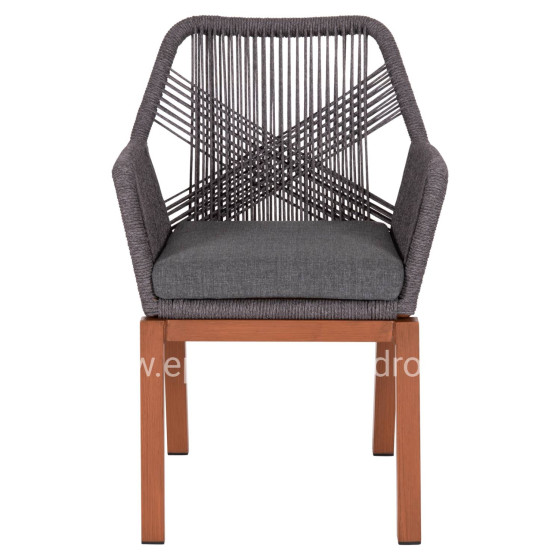 DINING ARMCHAIR HOWARD HM5543.11 BROWN ALUMINUM--ROPE & CUSHION GREY 57.5x62x84Hcm.