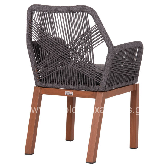 DINING ARMCHAIR HOWARD HM5543.11 BROWN ALUMINUM--ROPE & CUSHION GREY 57.5x62x84Hcm.