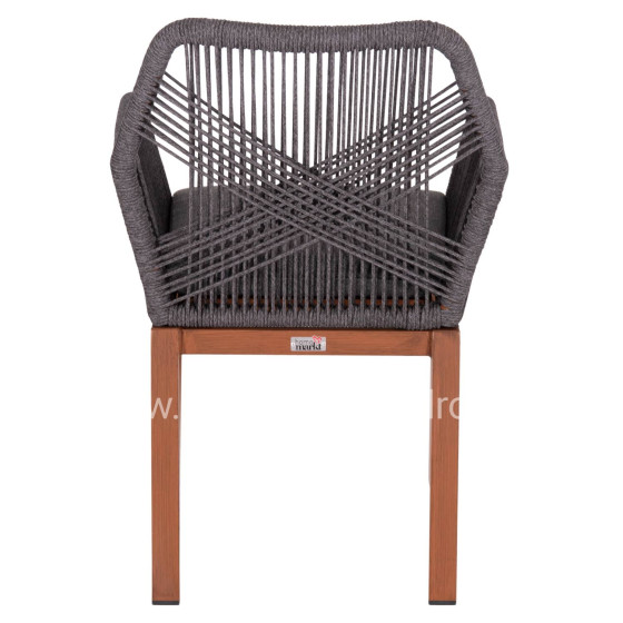 DINING ARMCHAIR HOWARD HM5543.11 BROWN ALUMINUM--ROPE & CUSHION GREY 57.5x62x84Hcm.