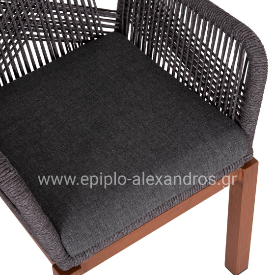 DINING ARMCHAIR HOWARD HM5543.11 BROWN ALUMINUM--ROPE & CUSHION GREY 57.5x62x84Hcm.