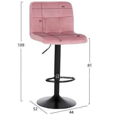 BAR STOOL SWIVELING DIANA HM202.42 DUSTY PINK VELVET--BLACK MATTE METAL 44x52x109Hcm.