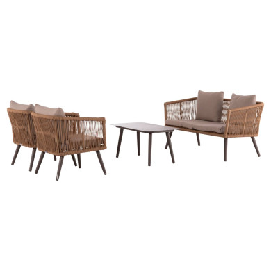 OUTDOOR LOUNGE 4PCS SET FREJA HM6057.04 ALUMINUM IN CAPPUCCINO-PE RATTAN & CUSHIONS IN BEIGE