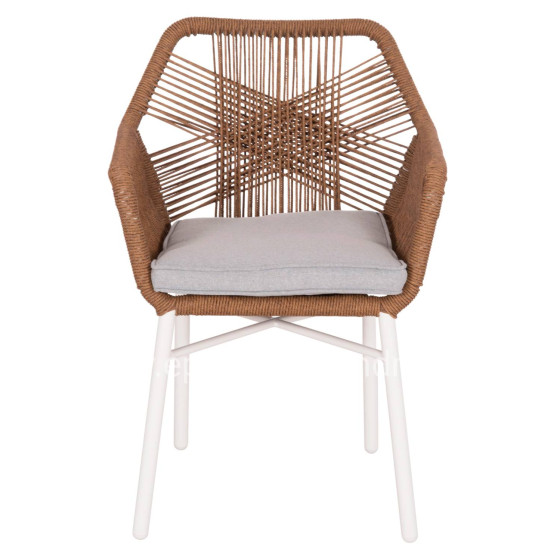 DINING ARMCHAIR TOPIN HM6048.11 ALUMINUM WHITE-P.E. RATTAN BEIGE 59x63x81Hcm