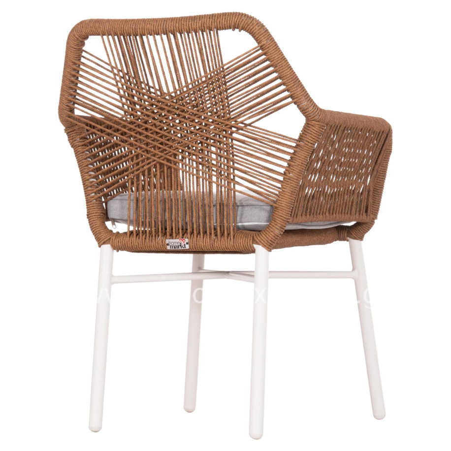 DINING ARMCHAIR TOPIN HM6048.11 ALUMINUM WHITE-P.E. RATTAN BEIGE 59x63x81Hcm