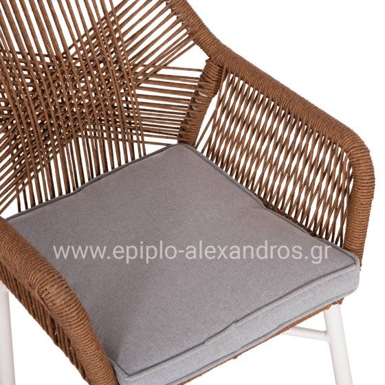 DINING ARMCHAIR TOPIN HM6048.11 ALUMINUM WHITE-P.E. RATTAN BEIGE 59x63x81Hcm