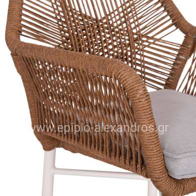 DINING ARMCHAIR TOPIN HM6048.11 ALUMINUM WHITE-P.E. RATTAN BEIGE 59x63x81Hcm